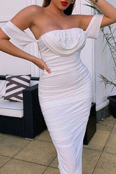 Weißes, schulterfreies, figurbetontes Party-Cocktailkleid